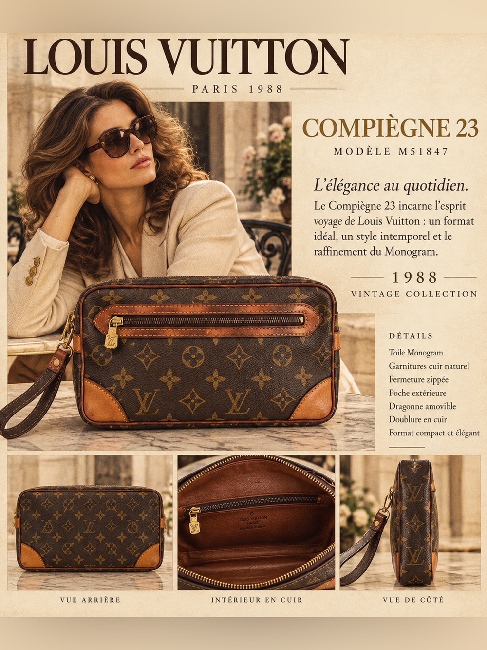 Louis Vuitton Brown Monogram Crossbody Wristlet with Tan Trim
